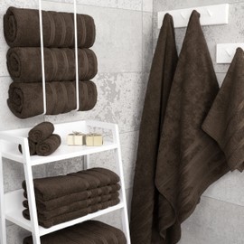 American Soft Linen Luxury 4 Piece Bath Towel Set, 100% Turkish Cotton Bath Towels for Bathroom, 27x54 in Extra Large Bath Towels 4-Pack, Bathroom Shower Towels, Brown Bath Towels