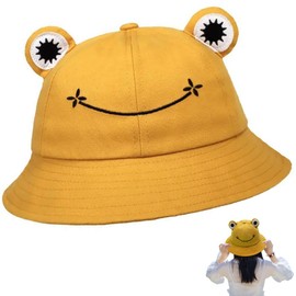Danbghyuo Frog Fishing Hat, Fishing Hat, Frog Sun Hat, Fishing Hat, Frog Fishing Hat with Eyes, Summer Sun Protection, Fishing Hat, Outing Hat, Foldable Frog Bucket Sun Hat for Camping Hiking, yellow