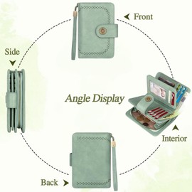 TEUEN Women's Large Capacity PU Leather Vintage Purse Wallet with RFID Blocking, Green vintage