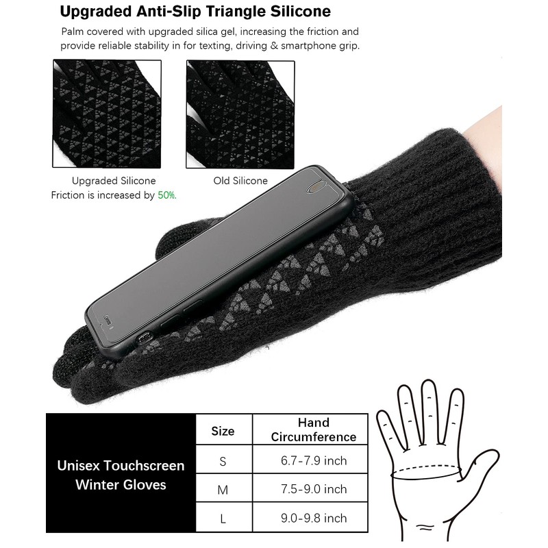 Vgogfly Winter Knit Gloves Warm Full Fingers Men Women with
