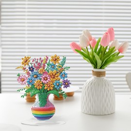 Flower Diamond Painting Desktop Ornament, 5D Diamond Art Kit for Adults, Crystal Diamond Gem Art Tabletop Ornaments Double Sided, Stand Up Diamonds Painting Crafts for Home Decor, Box Package