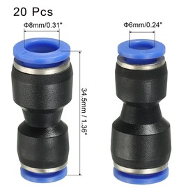 TA-VIGOR 20 Pack 8mm to 6mm Push Fit Pneumatic Quick Fittings, Air Line Tube Connectors, 2-Way Straight Pneumatic Connector Air Hose Fittings for Air Compressors and Automation Systems