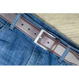 Ashford Ridge Mens 38mm (1.5") Feather Stitched Coated Leather Belt - Brown Medium