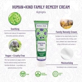Human+Kind Family Remedy Cream - Smoothing, Healing Body Repair for Burn and Rash Soothing, Itch Relief, and Extremely Dry Skin Hydration - Emollient, Non Greasy Formula - For All Skin Types - 3.3 oz