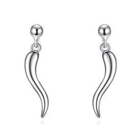 Italian Horn Earrings Sterling Silver Cornicello Earrings Protection Amulet Lucky Jewellery Gifts For Women, Silver, No Gemstone