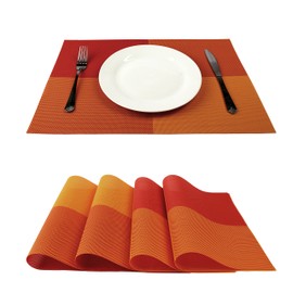 GEFEII Deluxe PVC Woven Vinyl Non-slip Heat-Resistant Grid Orange Placemats Kitchen Dining Party Environmental Table Mats Place Mats Pad Cushion (Orange, 4)