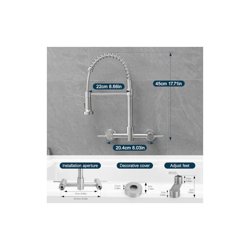 AIMADI Wall Mount Kitchen Faucets, 8-Inch Center | Wall Mount