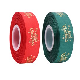 LOOGI Merry Christmas Ribbon 22m, 25mm Grosgrain Ribbons Wide Glitter Red Green Satin Ribbons for Gift Wrapping Crafts Wreaths, 2 Rolls