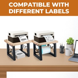 Label Holder for Rolls and Fan-fold Labels, Wooden Thermal Label Roll Holder for Desktop Small Printer, Thermal Shipping Label Printer Stand for Home, Office, Garage Business (Brown)