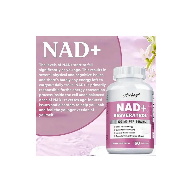 Suplemento Resveratrol Nad+ 1500 Mg 60 Comprimidos Airboy
