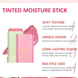 Mysense Pink Cream Blush Stick, Multi-use Makeup Blush Stick for Cheeks Lips Eyes, Solid Moisturizer Stick Blush Makeup Natural Matte Finish Waterproof Long-Lasting, 01 Shy Pink