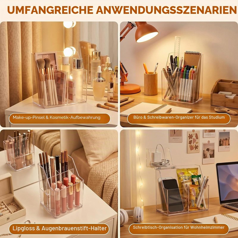 QUUPY Makeup Brush Holder Dustproof Clear Acrylic Cosmetic Brush Organizer