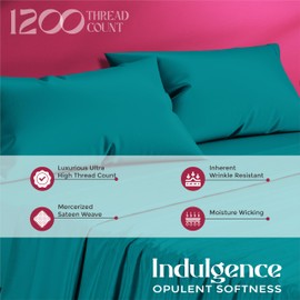 Mayfair Linen 100% Egyptian Cotton Pillow Cases Standard/Queen Size Set of 2 - Luxury 1200 Thread Count Sateen Teal Pillow Cases, Silky Soft Cooling Pillowcases Fits Standard & Queen Size Pillows