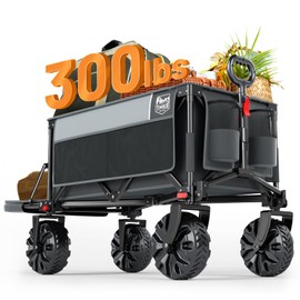 TIMBER RIDGE 47" Extra Long Collapsible Folding Wagon with Tailgate, 300lbs Heavy Duty Beach Wagon with All-Terrain Big Wheels, Foldable Utility Wagon Cart for Sand Camping Sports Shopping, Gray