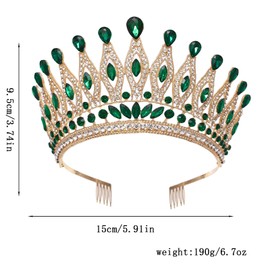 YIXIANGPING Tiaras and Crowns for Women,Wedding Tiara for Bride,Rhinestone Queen Crown,Crystal Costume Hair Accessories for Birthday Prom Crown with Combs(green