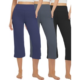 XFIFM 3 Pack Yoga Pants Women's Yoga Capris Pants High Waist Leggings Crop Athletic Exercise Workout Capris Straight Leg 21"