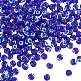 HOBBIESAY 6mm About 250Pcs Blue Evil Eye Glass Beads Turkish Devil Eye Spacer Bead Handmade Round Loose Beads Baking Painted Beads for DIY Earrings Necklace Bracelet Making