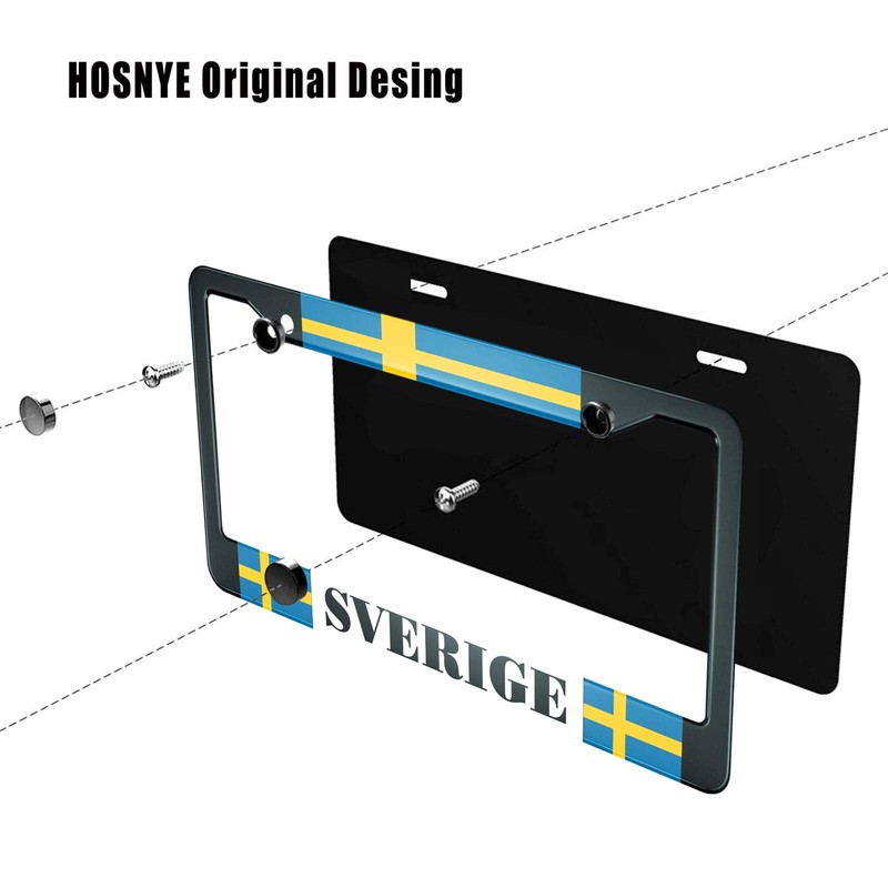 HOSNYE Sweden Flag License Plate Frame Sverige Swedish Country Study
