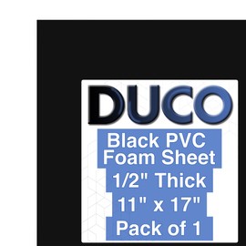 Duco USA-Made Expanded PVC Sheet 1/2" Thick - 1 Pack of 11" x 17" Matte Black Closed Cell Foam Board - Lightweight Rigid 13mm PVC Plastic Sheet for Crafts, Signage, Displays, DIY Projects, Modeling