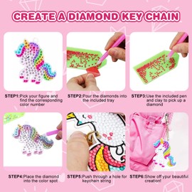 CAYUDEN Diamond Painting Children, Pack of 15 Diamond Keyrings, DIY Diamond Painting Keychain Kits, Kids, 5D Unicorn Diamond Painting Pendants, Gem Ornaments, Craft Set, Children 4 6 8 10 12 Years