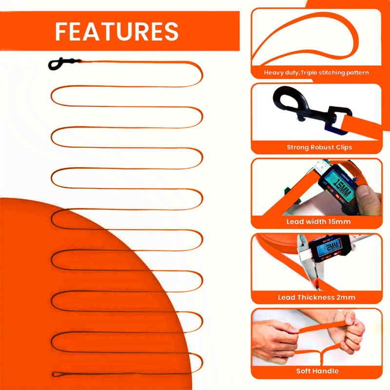 Loutep Biothane Long Line Dog Leash 5ft, 10ft, 16ft, 30ft,