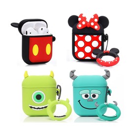 (4Pack) Case for AirPods 2nd/1st Generation(2019/2016) Earbuds, XMBYGY Silicone Case Protective Cover with Cute Cartoon Skin Design for AirPods 1/2, with Carabiner (MK+MN+MrQ+Monster)