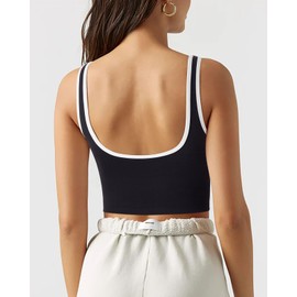 SUUKSESS Women Sweetheart Neckline Longline Sports Bra Padded Basic Workout Crop Tank Top (Black, XL)