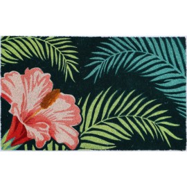 Homeroots 18" X 30" Blue and Pink Coir Tropical Outdoor Door Mat