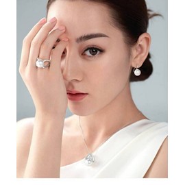 Mu&Nin Women's Classical Freshwater Cultured Button Pearl Dangle Earrings 10 mm White 925 Sterling Silver (hook earrings pearl)