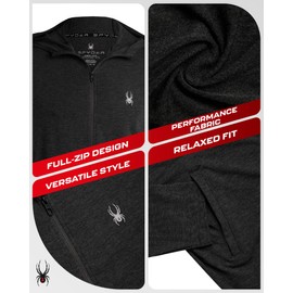 Spyder Mens Athletic Hoodies - Full Zip UPF 30+ Breathable Lightweight Hoodies for Men - Moisture-Wicking Hooded Sweatshirt, Size Large, Heather Black