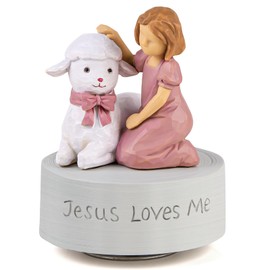 MS. WENNY Jesus Loves Me Music Box, Sculpted Hand-Painted Musical Figurine, Easter Christians Religious Baptism Gifts, Plays Jesus Loves Me Tune