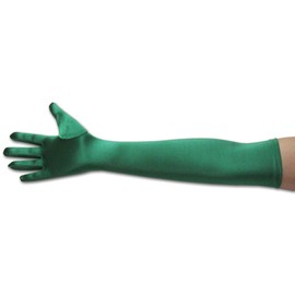 22" Classic Adult Size Opera Length Satin Gloves, Emerald Green
