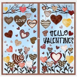 Vellibring 6 Sheet Valentine’s Day Window Clings Decorations Double-Sided Heart Window Sticker Removable Reusable Valentine’s Day Window Cling Decals for Home Wedding Anniversary Party Decors