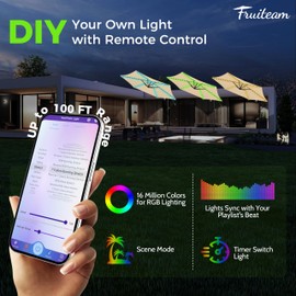 FRUITEAM Solar Colorful LED Lights Offset Patio Umbrella, 10 FT Heavy Duty Cantilever Outdoor Umbrella with 200+ Light Modes, All-Weather UV Protection Sun Shade for Poolside, Garden, Backyard (Beige)