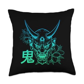 Hannya Oni Mask/ Japan Anime, Demon Warrior Mask, Throw Pillow