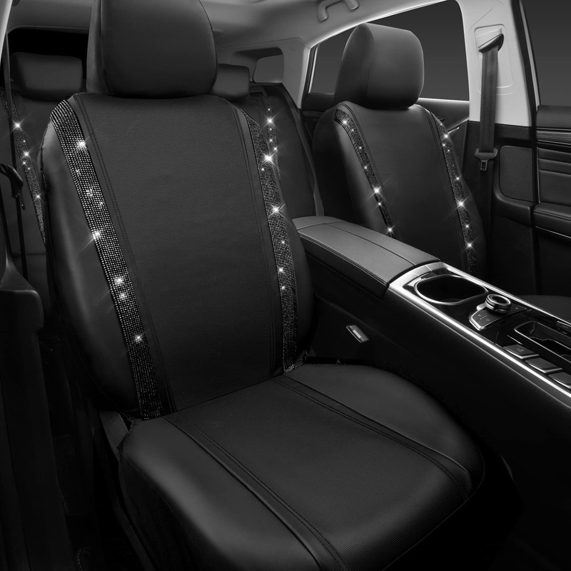 CAR PASS Leather Bling Diamond Car Seat Covers Full Set,