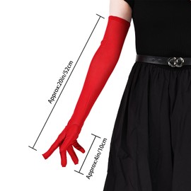 THARAHT Women Long Gloves with Satin Elbow Length for 1920s Opera Tea Party Costumes Bridal Evening Dress,Red