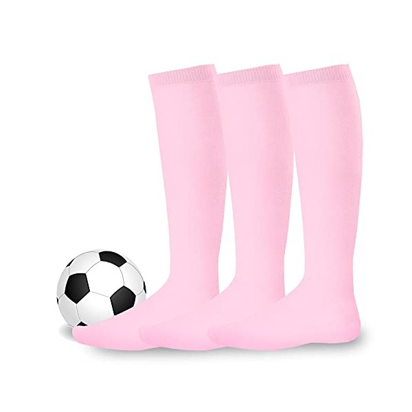 Youth to Adult Unisex Soccer Athletic Sports Team Cushion Socks 3 Pack (Youth (5-7), Pink)