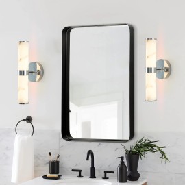 2 Pack 14 Inch LED Modern Wall Sconces Chrome Resin Marble Cylinder Vanity Lights Bedside Bedroom IP44Body color: Silver, Lamp Power(W): 10W, Lamp Sizes: Middle