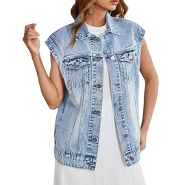 LifeShe Women's Denim Vest Oversized Casual Classic Sleeveless Button Down Denim Jacket