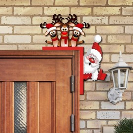 Christmas Door Corner Decorations, Right Angle Christmas Door Frame Ornament Wood Wall Corner Decoration Santa Claus Reindeer Fireplace Corner Decor for Xmas Party Props Gifts DIY Creatives Home Decor