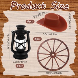 24 Pcs Western Party Decorations Mini Cowboy Hats Wagon Wheel Tiny lanterns Cowboy Theme Party Decor Western Table Centerpieces for Wedding Birthday Cowgirl Country Party Supplies