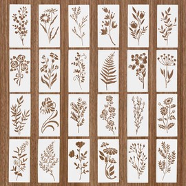 UNICRAFTALE About 24Pcs Leaves Floral Stencils Leaf Vine Spring Floral Painting Stencils Reusable Plastic Drawing Templates for Wood Canvas Wall Paper Decor Furniture Scrapbooking