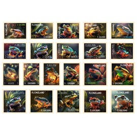 Post Stamps Stickers Set ~ Vivid Frog Portraits: Exquisite Amphibian Illustrations Showcasing Detailed Textures and Brilliant Colors ~ FLONZ Vintage Decals for Craft