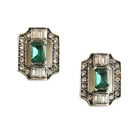 Art Deco Antique Vintage Style Green Emerald Rhinestone Bridal Bridesmaid Wedding Prom Cluster Earrings