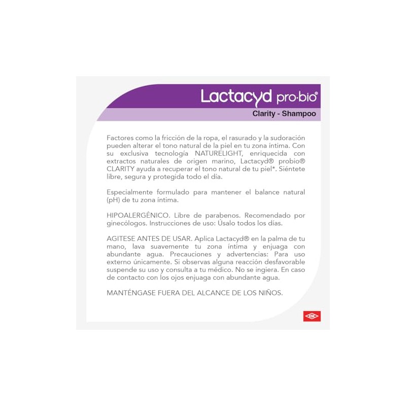 Lactacyd clarity shampoo íntimo de uso diario, 220ml