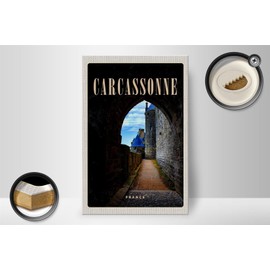 FEMER Holzschild Reise 20x30cm Carcassonne France Burg Altstadt