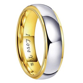 TUTISS 6mm Gold Tungsten Wedding Bands Engagement Rings for Men Women Couple Fashion Jewelry I Love You Engraved Domed Stepped Edges Polished Shiny Size 5.5
