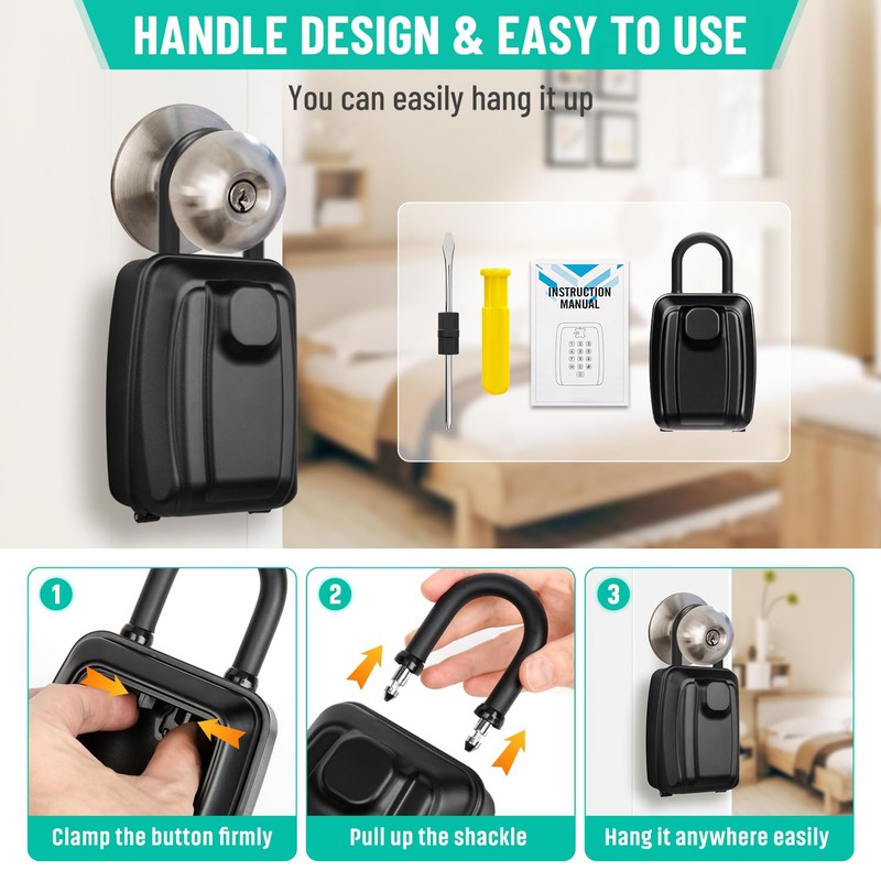 TEUEN Key Lock Box for Outside, Sturdy Waterproof Hanging Lock