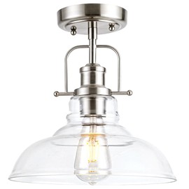 Zlepmlla Modern Flush Mount Ceiling Light Fixture, Brushed Nickel Finished with Clear Glass Shade, Farmhouse Light Fixture for Kitchen Island Entryway Porch Foyer Dining Room